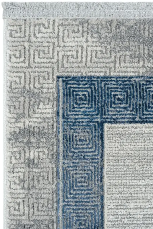 Nevada Gri Mavi Oturma Odası Halısı Çerçeve Desenli Salon Halısı Yumuşak Dokulu Parlak Klasik Halı-Gri 11 - 6