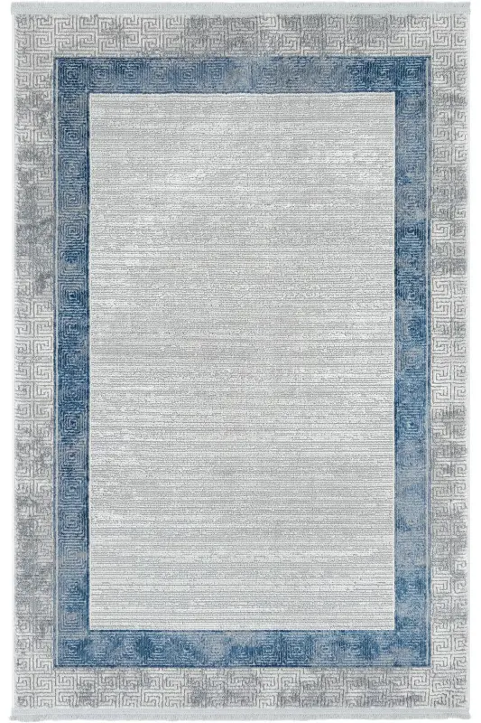 Nevada Gri Mavi Oturma Odası Halısı Çerçeve Desenli Salon Halısı Yumuşak Dokulu Parlak Klasik Halı-Gri 11 - 2