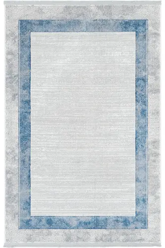 Nevada Gri Mavi Oturma Odası Halısı Çerçeve Desenli Salon Halısı Yumuşak Dokulu Parlak Klasik Halı-Gri 11 - 3