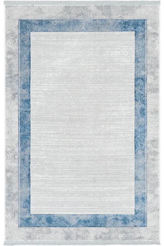 Nevada Gri Mavi Oturma Odası Halısı Çerçeve Desenli Salon Halısı Yumuşak Dokulu Parlak Klasik Halı-Gri 11 - 3
