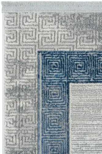 Nevada Gri Mavi Oturma Odası Halısı Çerçeve Desenli Salon Halısı Yumuşak Dokulu Parlak Klasik Halı-Gri 11 - 6