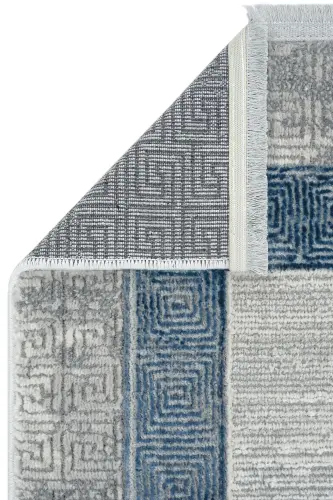 Nevada Gri Mavi Oturma Odası Halısı Çerçeve Desenli Salon Halısı Yumuşak Dokulu Parlak Klasik Halı-Gri 11 - 7