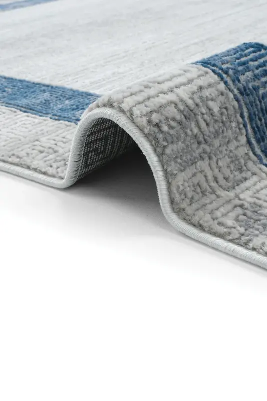 Nevada Gri Mavi Oturma Odası Halısı Çerçeve Desenli Salon Halısı Yumuşak Dokulu Parlak Klasik Halı-Gri 11 - 8