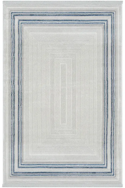Nevada Gri Mavi Simetrik Halı Çizgili Çerçeveli Klasik Yumuşak Doku Ev Oda Oturma Odası Salon Halısı-Gri 12 - 2