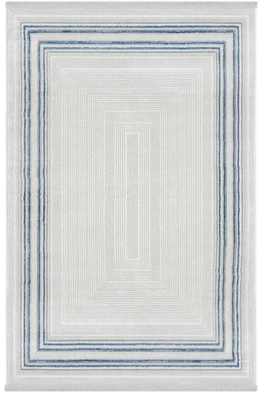 Nevada Gri Mavi Simetrik Halı Çizgili Çerçeveli Klasik Yumuşak Doku Ev Oda Oturma Odası Salon Halısı-Gri 12 - 3