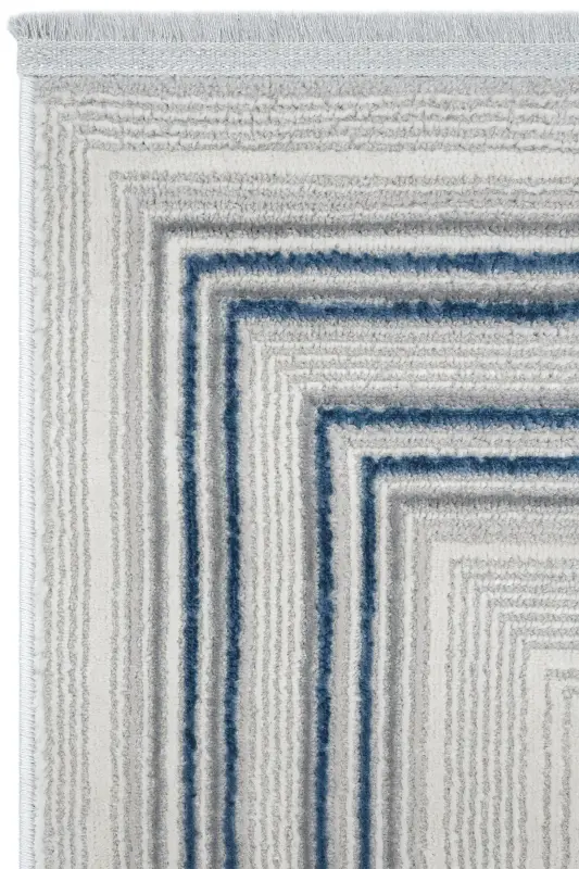 Nevada Gri Mavi Simetrik Halı Çizgili Çerçeveli Klasik Yumuşak Doku Ev Oda Oturma Odası Salon Halısı-Gri 12 - 6