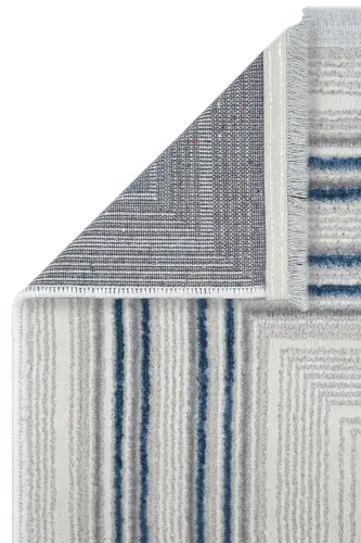 Nevada Gri Mavi Simetrik Halı Çizgili Çerçeveli Klasik Yumuşak Doku Ev Oda Oturma Odası Salon Halısı-Gri 12 - 7