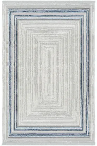 Nevada Gri Mavi Simetrik Halı Çizgili Çerçeveli Klasik Yumuşak Doku Ev Oda Oturma Odası Salon Halısı-Gri 12 - COOL HALI (1)