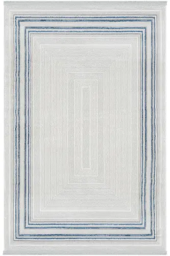 Nevada Gri Mavi Simetrik Halı Çizgili Çerçeveli Klasik Yumuşak Doku Ev Oda Oturma Odası Salon Halısı-Gri 12 - 3
