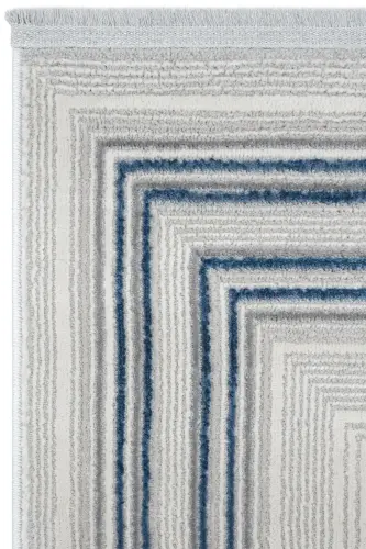 Nevada Gri Mavi Simetrik Halı Çizgili Çerçeveli Klasik Yumuşak Doku Ev Oda Oturma Odası Salon Halısı-Gri 12 - 6