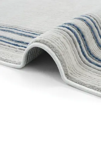 Nevada Gri Mavi Simetrik Halı Çizgili Çerçeveli Klasik Yumuşak Doku Ev Oda Oturma Odası Salon Halısı-Gri 12 - 8