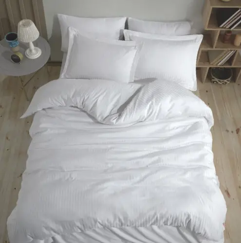 Nevresim Dünyası Çift Kişilik Çizgili Nevresim Takımı Beyaz - NEVRESIMDUNYASI (1)