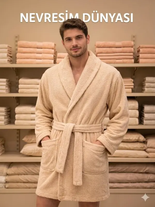 Nevresim Dünyası Cotton Single Bathrobe Beige Size M - 1