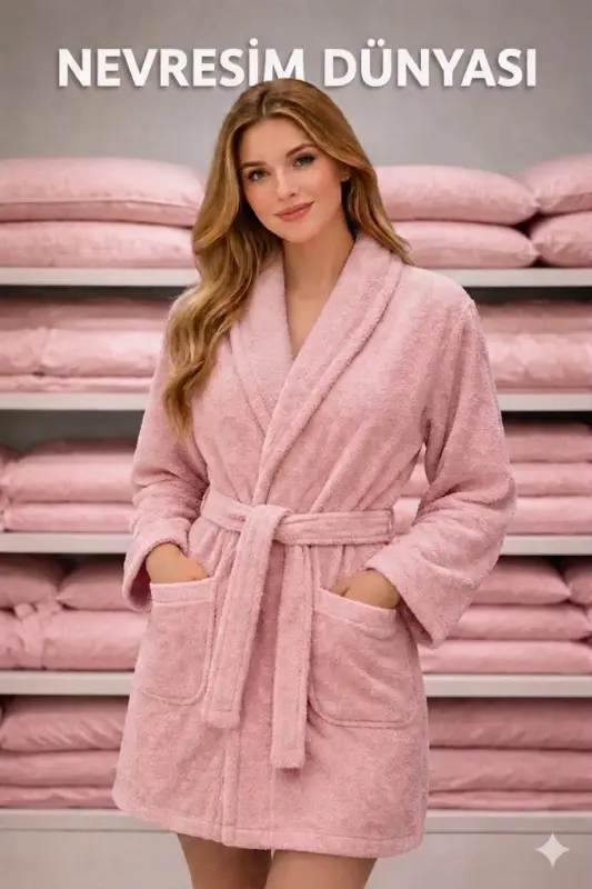Nevresim Dünyası Cotton Single Bathrobe Powder XL Size - 1