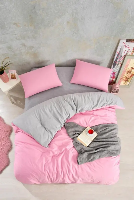 Nevresim Dünyası Düz Renk Pembe Çift Kişilik Nevresim Takımı - 1