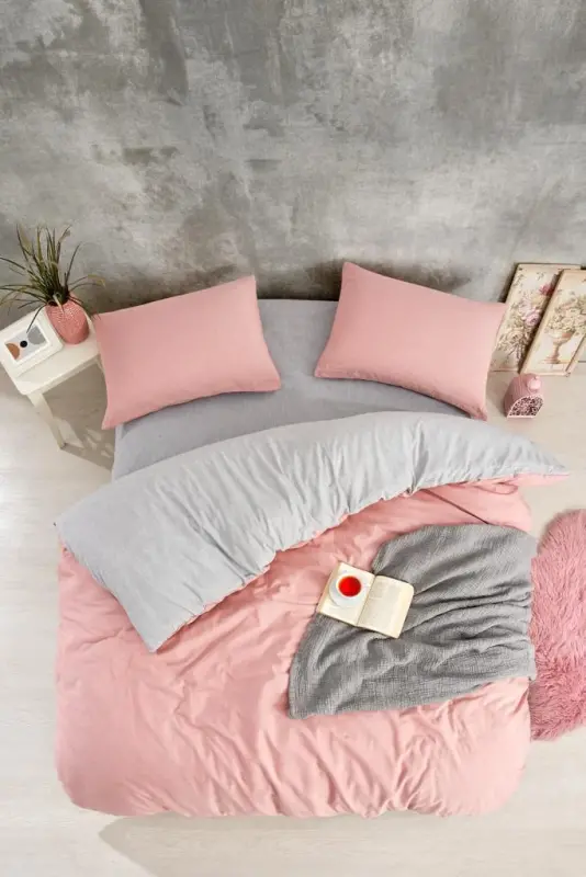 Nevresim Dünyası Düz Renk Pudra Çift Kişilik Nevresim Takımı - 1