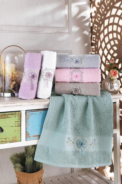 Nevresim Dünyası NH Liva Colored Tassel Embroidered 6-Piece Towel 50x90cm - 2