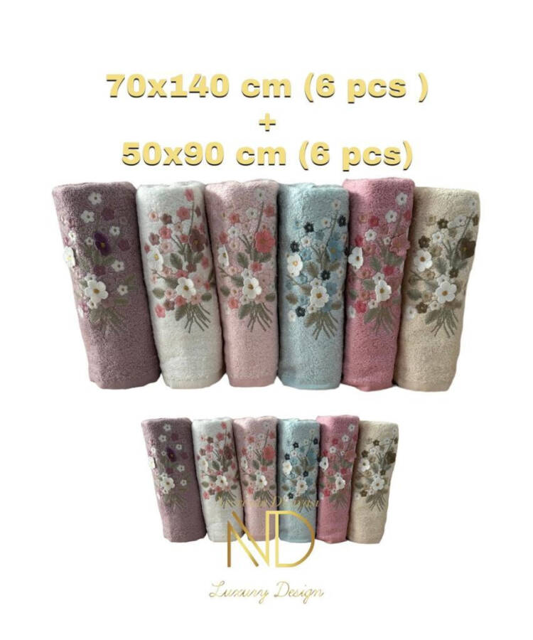 Nevresim Dünyası NH Mimoza Terry 6-Piece Towel Set 50x90cm + 70X140 cm 6 Pieces - 3