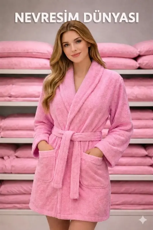 Nevresim Dünyası Pamuklu Tek Bornoz Pembe XL-XXL Beden - 1