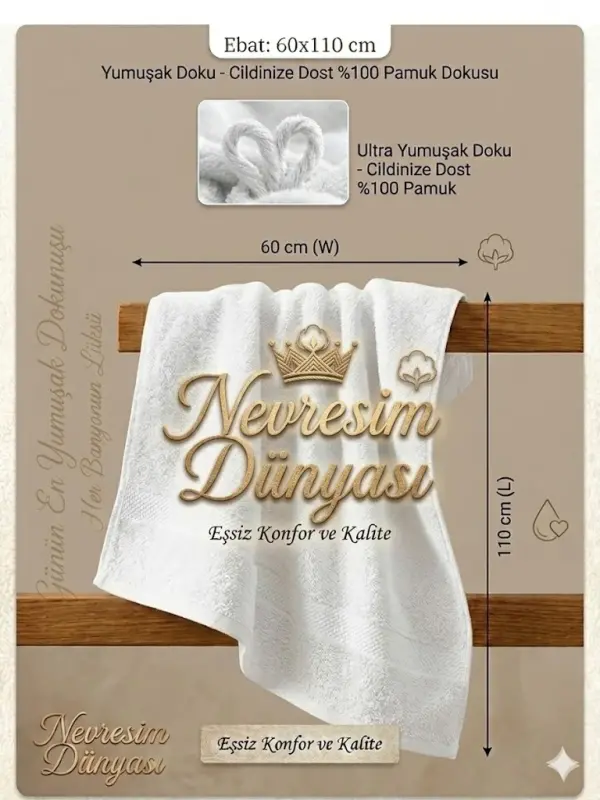 Nevresim Dünyası Prime Havlu 60x110 Beyaz - NEVRESIMDUNYASI