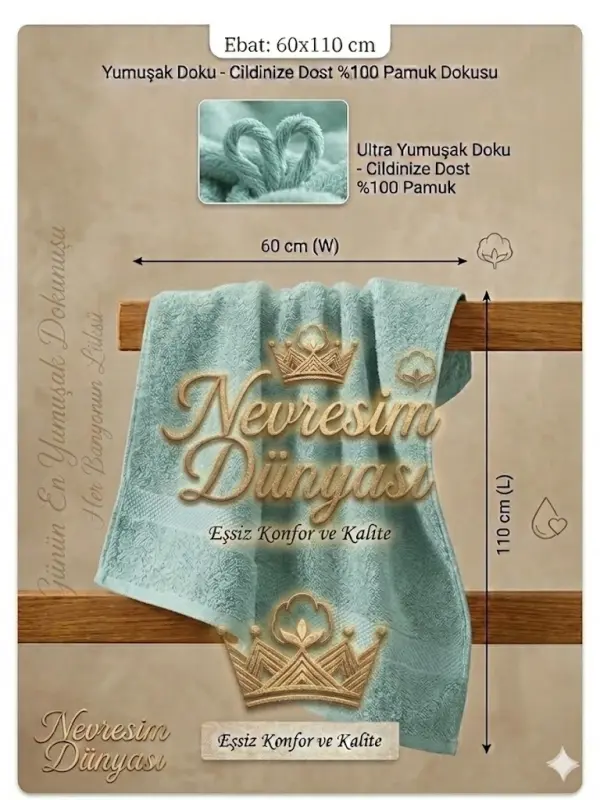Nevresim Dünyası Prime Havlu 60x110 Su Yeşili - NEVRESIMDUNYASI