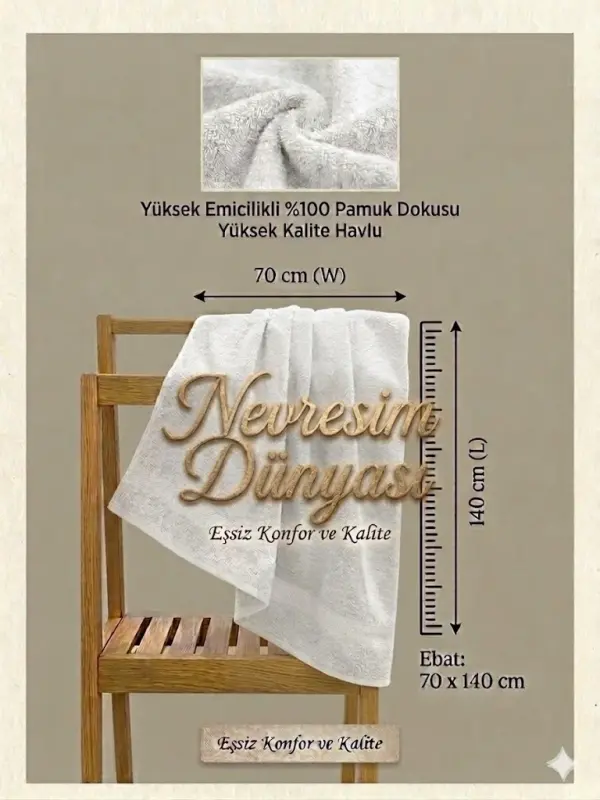 Nevresim Dünyası Prime Havlu 70x140 Beyaz - 1