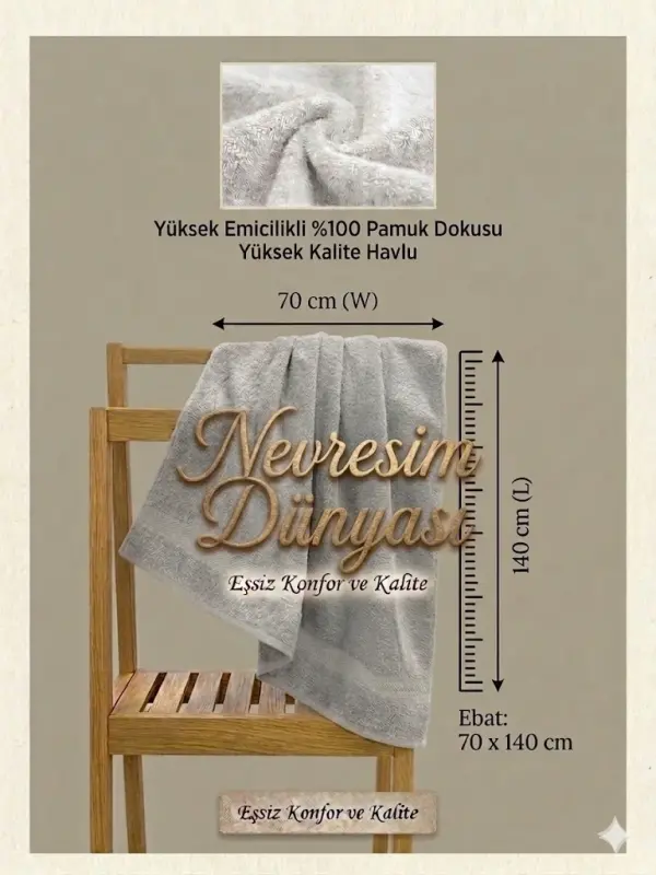 Nevresim Dünyası Prime Havlu 70x140 Gri - NEVRESIMDUNYASI