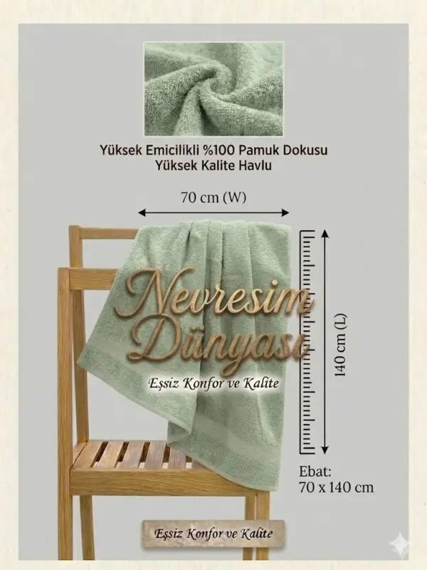 Nevresim Dünyası Prime Havlu 70x140 Su Yeşili - 1