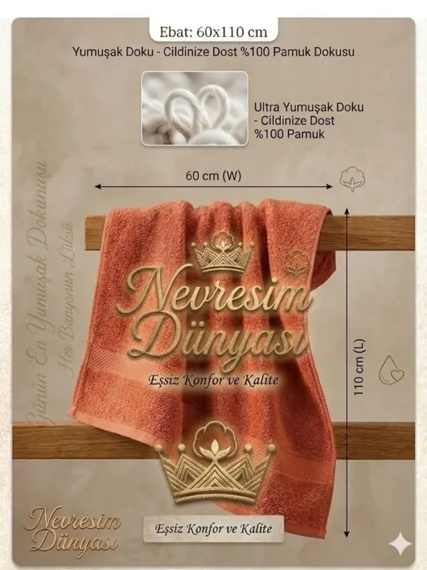 Nevresim Dünyası Prime Полотенце 60x110 Кирпичный - NEVRESIMDUNYASI