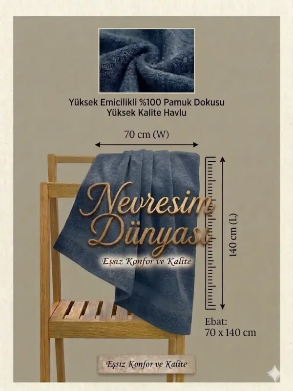 Nevresim Dünyası Prime Havlu 70x140 Lacivert - NEVRESIMDUNYASI