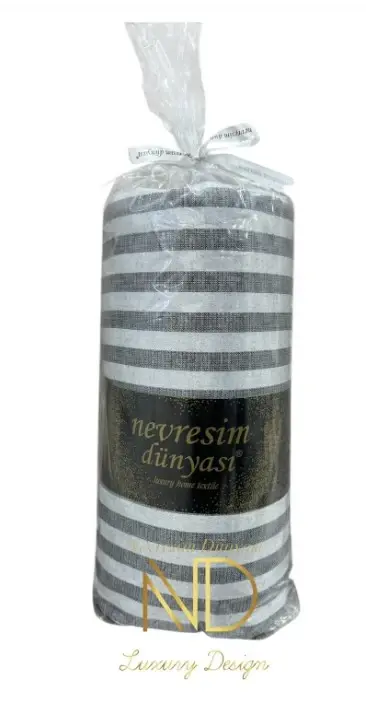 Nevresim Dunyosi Chiziqli Chift ​​Kishilik Fitted Micro Saten Choyshab va 2 Yostiq Jildi Antrasit - 1