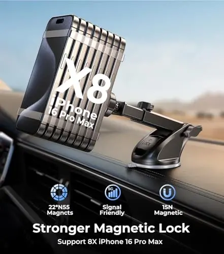 New 2025 Vacuum Magnetic Phone Suction Holder, 15W Wireless Charger for MagSafe Car Mount & Dashboard Windshield Vent Holder, All-Weather Suction for Uber, iPhone 16/15/14 Pro Max Plus - 4