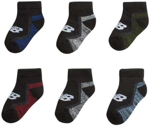 New Balance Baby Boys' Socks - 6 Pack Cushion Quarter Cut Socks (Infant/Toddler) - 34