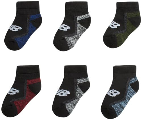 New Balance Baby Boys' Socks - 6 Pack Cushion Quarter Cut Socks (Infant/Toddler) - 28