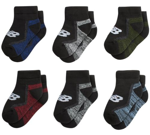 New Balance Baby Boys' Socks - 6 Pack Cushion Quarter Cut Socks (Infant/Toddler) - 13