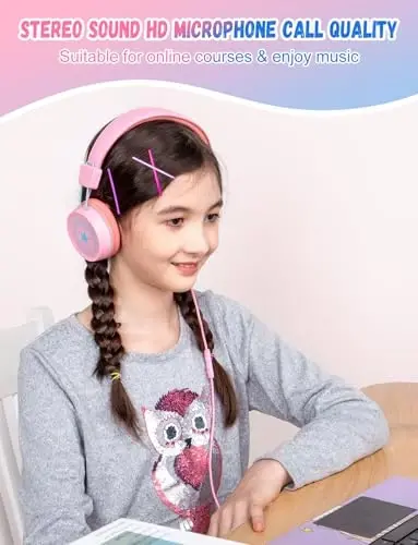 New Bee 2 Adet Mikrofonlu Çocuk Kulaklığı, 85dB/94dB Güvenli Ses Sınırlı Çocuk Kulaklığı, Okul Seyahat için Katlanabilir Kablolu Küçük Çocuk Kulak Üstü Kulaklık Mac/Android/Kindle/Tablet/Pad Mavi Pembe - 4