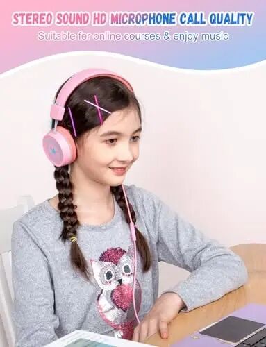 New Bee 2 Pack Детские наушники с микрофоном, 85 дБ/94 дБ, безопасная громкость, складные проводные детские наушники на ухо для школы, путешествий, Mac/Android/Kindle/Tablet/Pad, синий, розовый - 4