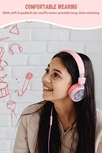 New Bee Bolalar uchun Naushniklar Maktab uchun Mikrofonli Wired KH20 HD Stereo Xavfsiz Ovoz Cheklangan 85dB/94dB Qatlanadigan Yengil Qiz/Mac/Android/Kindle/Tablet/Pad uchun (Pushti) - 4