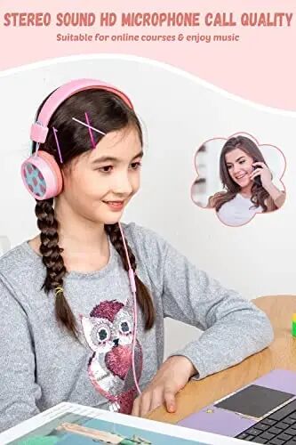 New Bee Bolalar uchun Naushniklar Maktab uchun Mikrofonli Wired KH20 HD Stereo Xavfsiz Ovoz Cheklangan 85dB/94dB Qatlanadigan Yengil Qiz/Mac/Android/Kindle/Tablet/Pad uchun (Pushti) - NEW BEE (1)