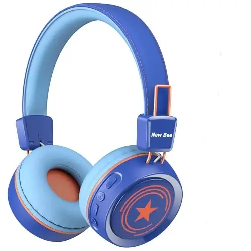 New bee Kids Bluetooth Headphone with Microphone Bluetooth 5.0 Wireless Kids Headphones with 32H Playtime/94dB Volume Limited On Ear Headphones for School/Girls/Boys/iPad/Fire Tablet(Blue) - 5