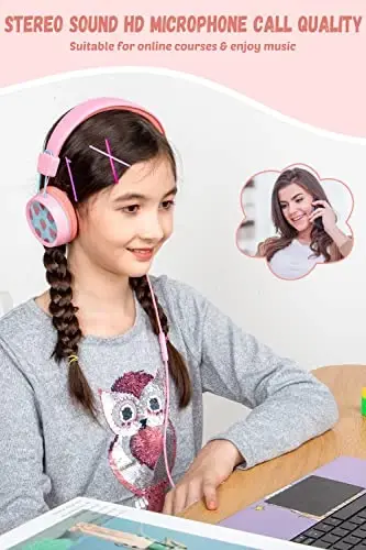 New Bee Çocuk Kulaklığı Okul için Kablolu, Mikrofonlu, KH20 HD Stereo, Güvenli Ses Sınırı 85dB/94dB, Katlanabilir, Hafif, Kız Çocuk/Mac/Android/Kindle/Tablet/Pad için (Pembe) - NEW BEE (1)