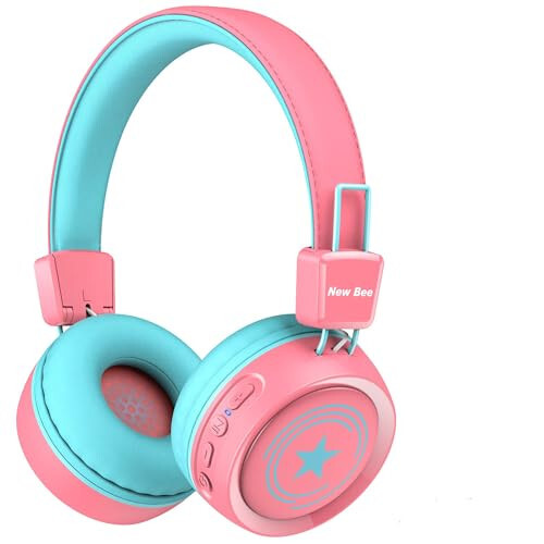 New bee Kids Bluetooth Headphones with Microphone Bluetooth 5.0 Wireless Kids Headphones with 32H Playtime/94dB Volume Limited On Ear Headphones for School/Girls/Boys/iPad/Fire Tablet(Pink) - 5