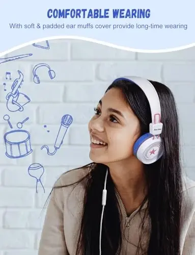 New bee Kids Headphones for School with Microphone KH20 HD Stereo Safe Volume Limited 85dB/94dB Foldable Lightweight On-Ear Headphone for boy Mac/Android/Kindle/Tablet/Pad - 2