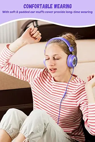 New bee Kids Headphones for School with Microphone KH20 HD Stereo Safe Volume Limited 85dB/94dB Foldable Lightweight On-Ear Headphone for PC/Mac/Android/Kindle/Tablet/Pad (Purple) - 4
