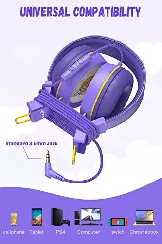 New bee Kids Headphones for School with Microphone KH20 HD Stereo Safe Volume Limited 85dB/94dB Foldable Lightweight On-Ear Headphone for PC/Mac/Android/Kindle/Tablet/Pad (Purple) - 5