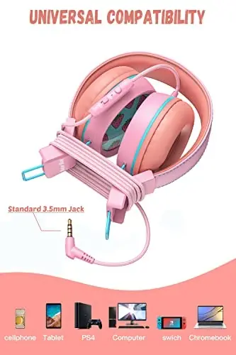 New Bee Kids Headphones Wired for School with Microphone KH20 HD Stereo Safe Volume Limited 85dB/94dB Foldable Lightweight for Girl/Mac/Android/Kindle/Tablet/Pad (Pink) - 5