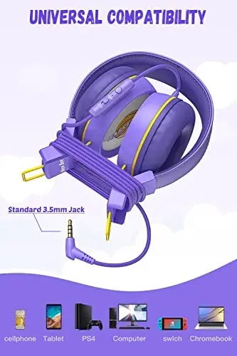 New bee Maktab uchun mikrofonli bolalar naushniklari KH20 HD Stereo Xavfsiz ovoz cheklangan 85dB/94dB Yig‘iladigan yengil quloq ustidagi naushnik kompyuter/Mac/Android/Kindle/Planshet uchun (Binafsharang) - 5
