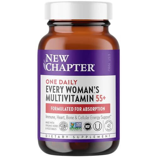 New Chapter Kadınlar İçin Çoklu Vitamin 50 artı Hücresel Enerji, Kalp ve Bağışıklık Desteği İçin 20'den Fazla Besin Öğesi + Astaksantin - Her Kadının Günlük Tek Hapı 55+, Mideye Nazik, 48 Adet - 1