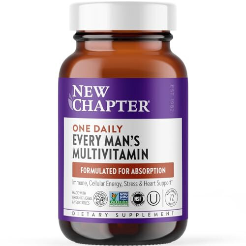 New Chapter Men's Multivitamin for Immune, Stress, Heart + Energy Support with Fermented Nutrients - Every Man's One Daily, Made with Organic Vegetables & Herbs, Non-GMO, Gluten Free - 72 ct - 7