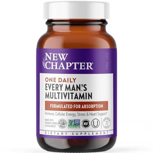 New Chapter Men's Multivitamin for Immune, Stress, Heart + Energy Support with Fermented Nutrients - Every Man's One Daily, Made with Organic Vegetables & Herbs, Non-GMO, Gluten Free - 72 ct - 1